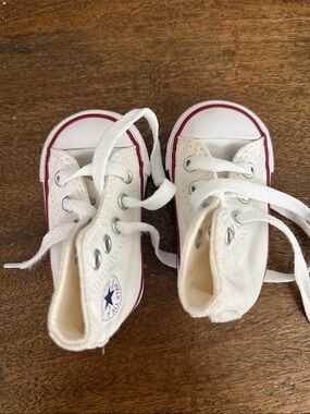 Converse Kids White High-Top Canvas Sneakers with Red Trim